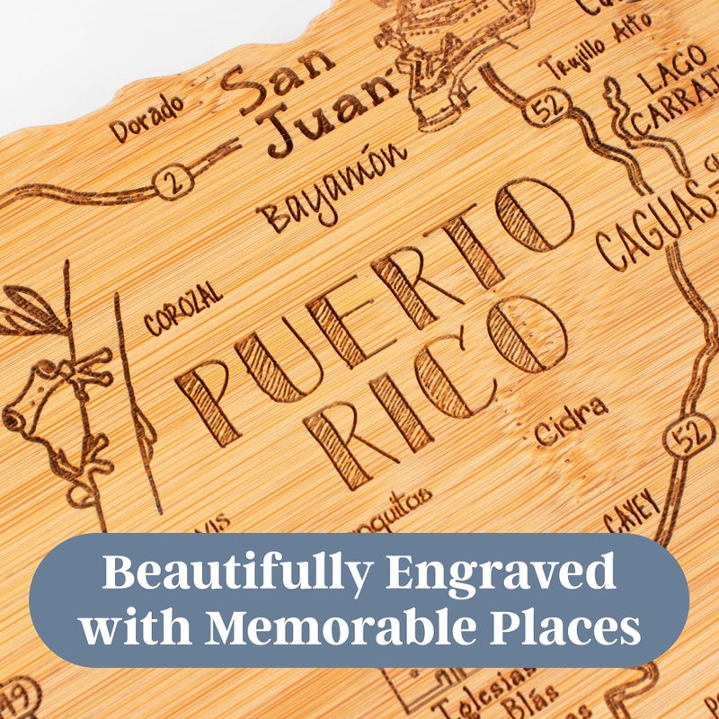 Totally Bamboo Destination Puerto Rico Cutting Board, Charcuterie & Serving Board | Laser Engraved Bamboo Map with Hang Tie for Wall Art | Puerto Rican Kitchen Gift & Decor - Image 3