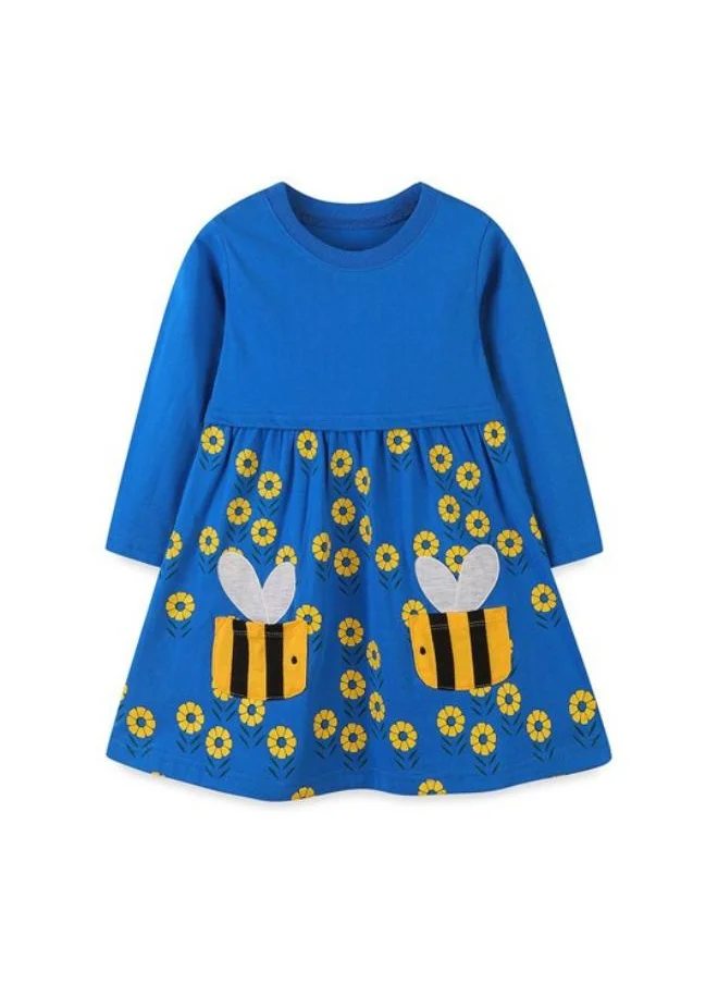YUNIQEE Blue A-Line Crew Neck Floral Dress