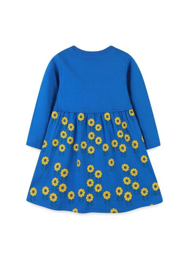 YUNIQEE Blue A-Line Crew Neck Floral Dress