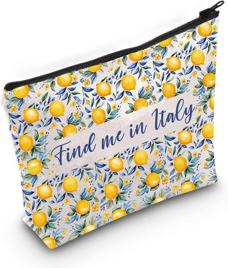 Gzrlyf Italian Lemon Makeup Bag Italy Lemon Themed Gift Amalfi Coast Gift Positano Lemon Bag Souvenir Gift Bag Find me in Italy (Find me in Italy)