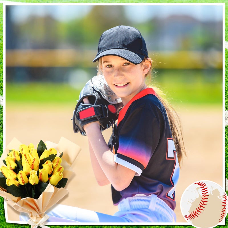 Suhine 12 Pcs Softball Rose Bulk Artificial Baseball Gifts Flower Decor for Graduation Wedding Party Sports Theme Bouquet Gift for Girl Coach Team Player Fan - Image 5