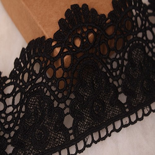 Little lane lace 8CM Width Europe Crown Pattern Inelastic Embroidery Lace Trim,Curtain Tablecloth Slipcover Bridal DIY Clothing/Accessories.(4 Yards in one Package) (Black) - Image 1