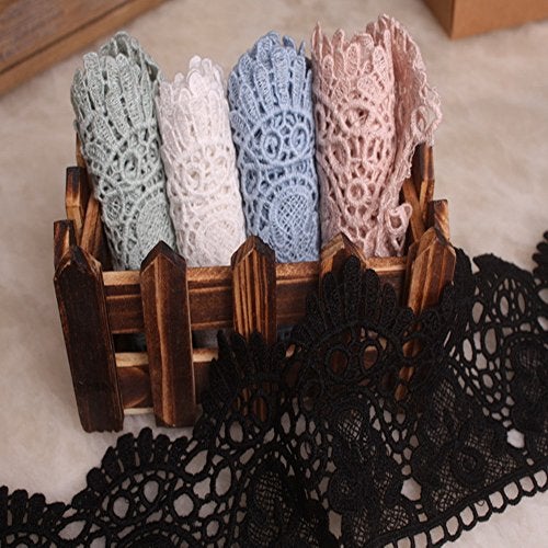 Little lane lace 8CM Width Europe Crown Pattern Inelastic Embroidery Lace Trim,Curtain Tablecloth Slipcover Bridal DIY Clothing/Accessories.(4 Yards in one Package) (Black) - Image 2