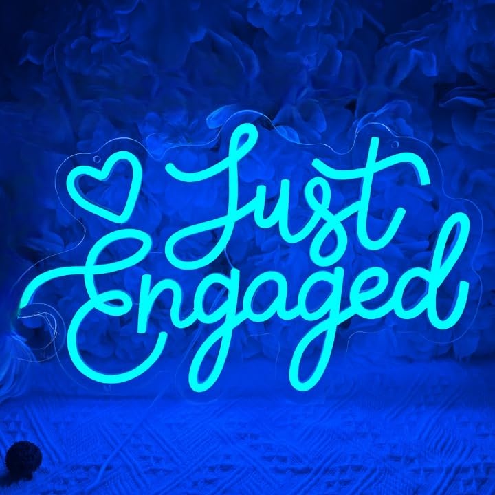 Horoof Home Just Engaged Neon Sign - 39.3x24.3 cm Blue LED Acrylic Wall Light for Weddings and Engagements - Image 1