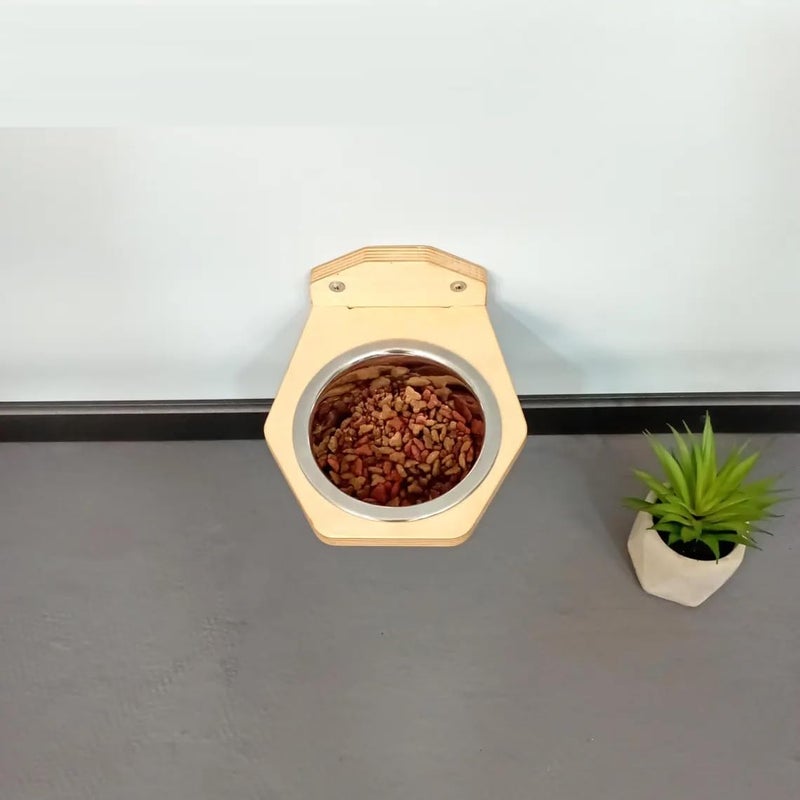 XCSOURCE Wall Mounted Wooden Pet Feeder with Stainless Steel Bowl Elevated Cat & Dog Feeding Station Space Saving Food & Water Bowl - Image 2