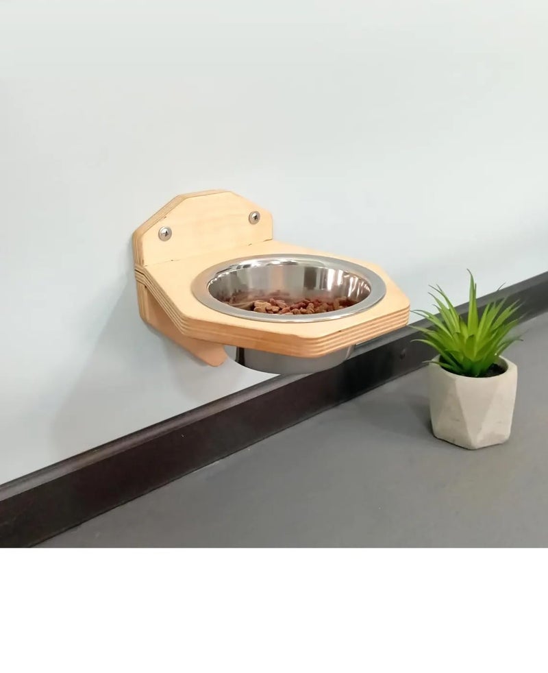 XCSOURCE Wall Mounted Wooden Pet Feeder with Stainless Steel Bowl Elevated Cat & Dog Feeding Station Space Saving Food & Water Bowl - Image 1