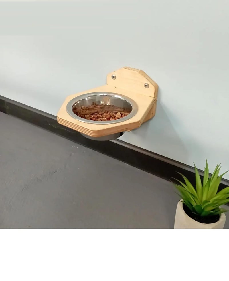 XCSOURCE Wall Mounted Wooden Pet Feeder with Stainless Steel Bowl Elevated Cat & Dog Feeding Station Space Saving Food & Water Bowl - Image 4