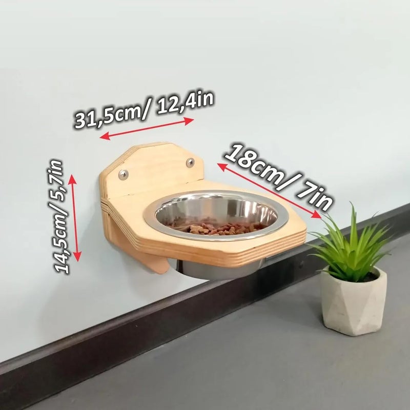 XCSOURCE Wall Mounted Wooden Pet Feeder with Stainless Steel Bowl Elevated Cat & Dog Feeding Station Space Saving Food & Water Bowl - Image 3