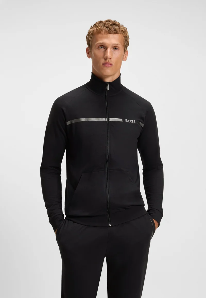 BOSS Cotton-terry jacket with stripe and logo