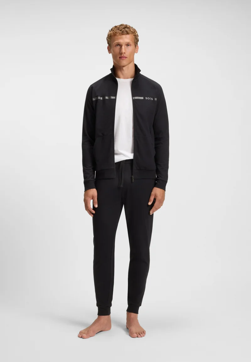 BOSS Cotton-terry jacket with stripe and logo
