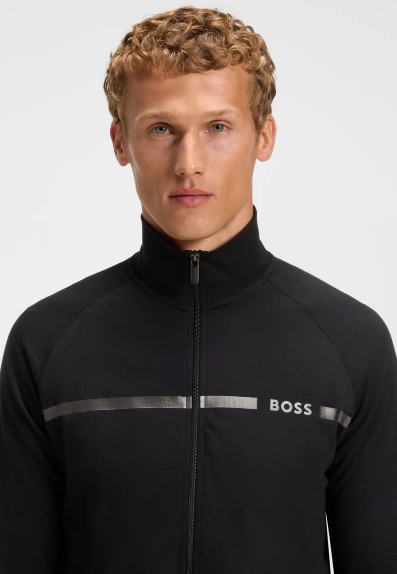 BOSS Cotton-terry jacket with stripe and logo