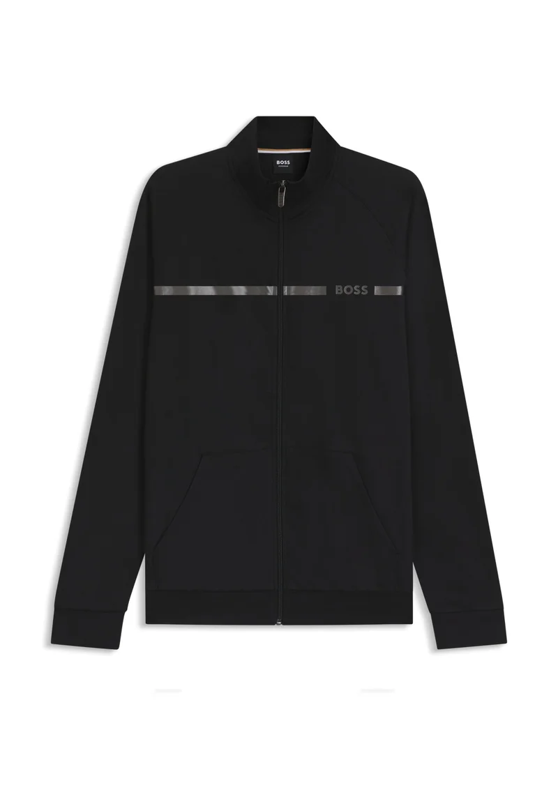 BOSS Cotton-terry jacket with stripe and logo