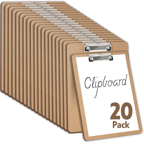 YesBes 20 Pack Clipboards Bulk, Clipboards for Classroom, Letter Size (9 x 12.5 Inch) Wooden Clipboard, Hardboard Office Clipboard, Classroom Supplies - Image 1