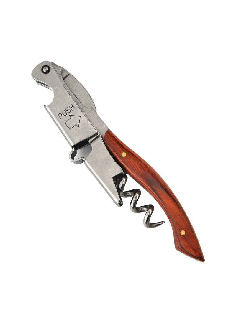1 x 5 pcs Stainless Steel Wine Opener Multi-Tool Mini Red Color Wood 
