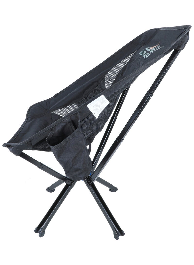 الغافة كرسي محمول سريع التركيب، كرسي مريح للاستخدام الخارجي، كرسي تخييم صغير الحجم قابل للطي، مصنوع من الألومنيوم خفيف الوزن والمتين للتخييم والنزهات والشواء والشاطئ وجانب الملعب (أسود) - Image 2