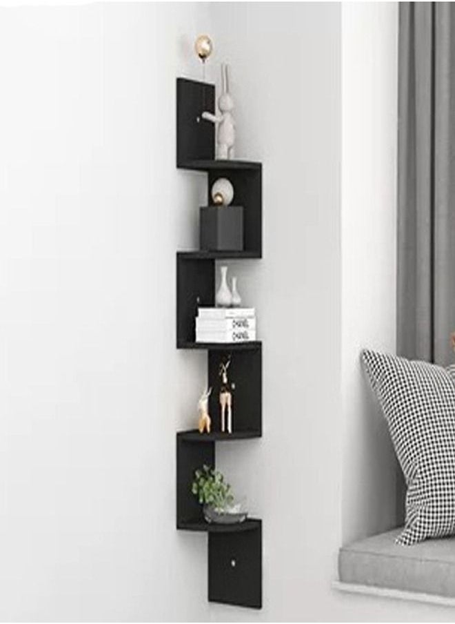 fashionhome Wall Mounted Floating Shelf Wood Decorative Rack Black 20 x 20 x 125 cm  - Image 1
