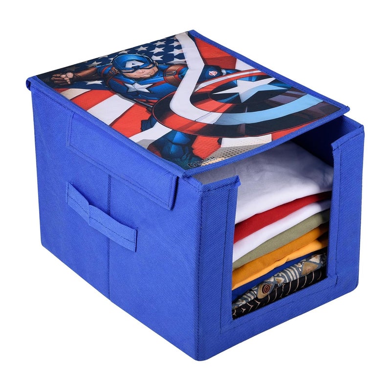 Kuber Industries Marvel Captain America Wardrobe Organizer Shirt Stacker Closet Organizer Foldable Storage Boxes Shelf Organizer Shirt Stacker Bag Blue - Image 1