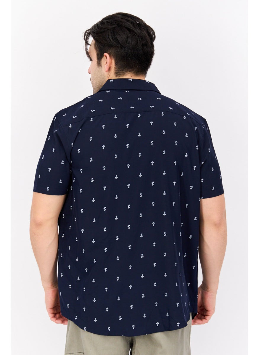 Essex Crossing - Men Regular Fit Short Sleeve All Over Printed Casual Shirt, Navy - Image 1