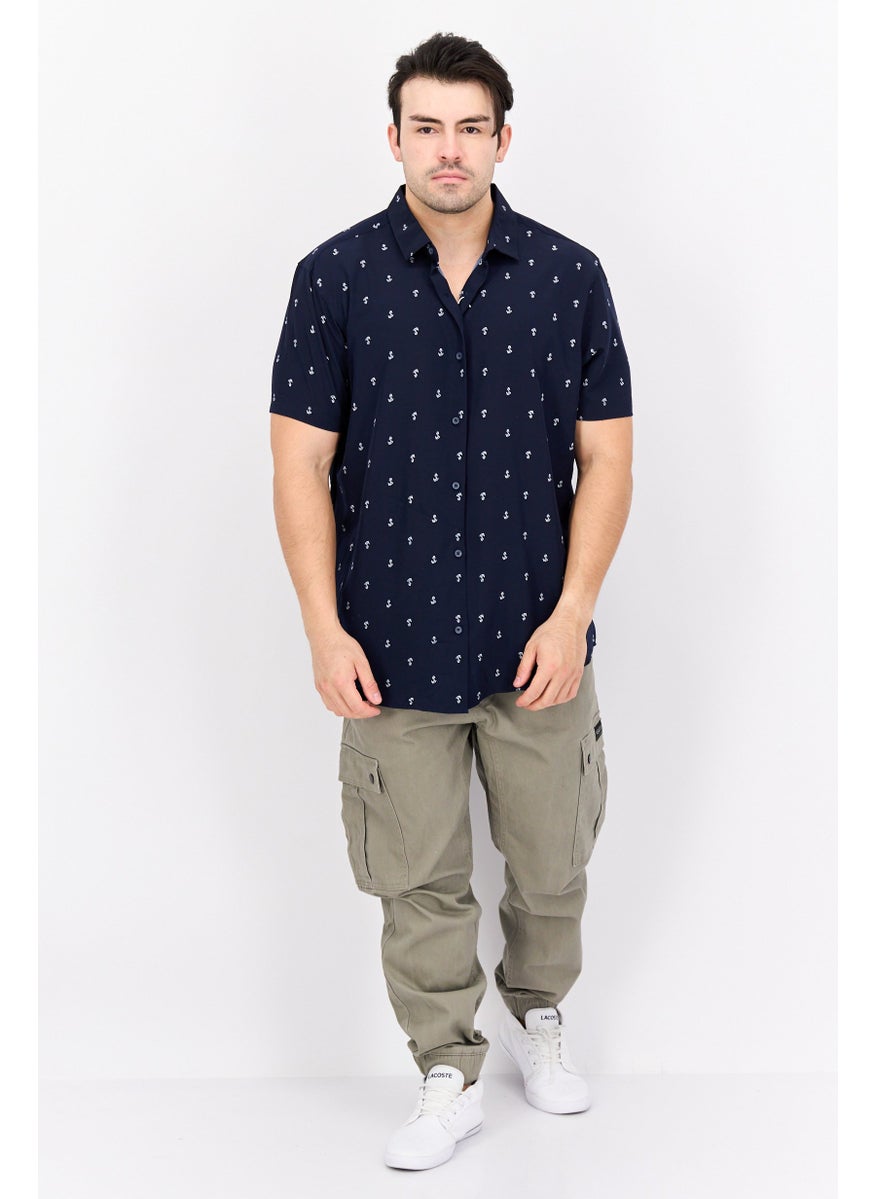 Essex Crossing - Men Regular Fit Short Sleeve All Over Printed Casual Shirt, Navy - Image 1