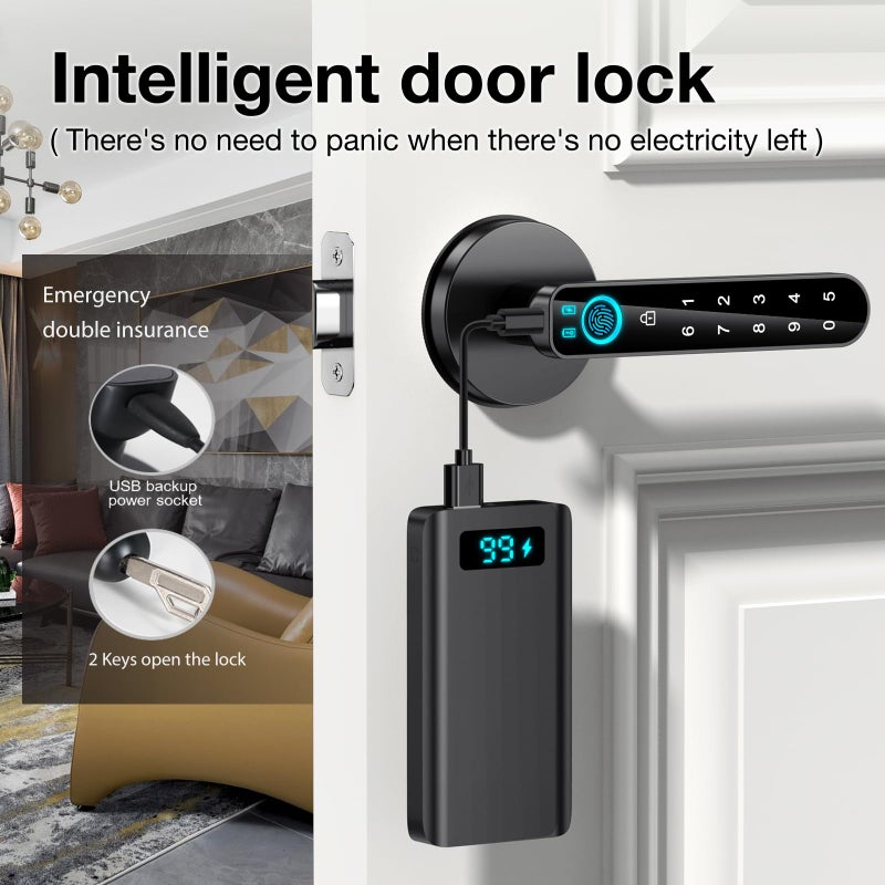 OFFTV Fingerprint Door Lock- Smart Door knob,biometric Door Lockï¼Œwith passcode keypad keyless Entry Door Handleï¼Œfor Bedroom Home Hotel Office Apartment (Black with APP) - Image 5