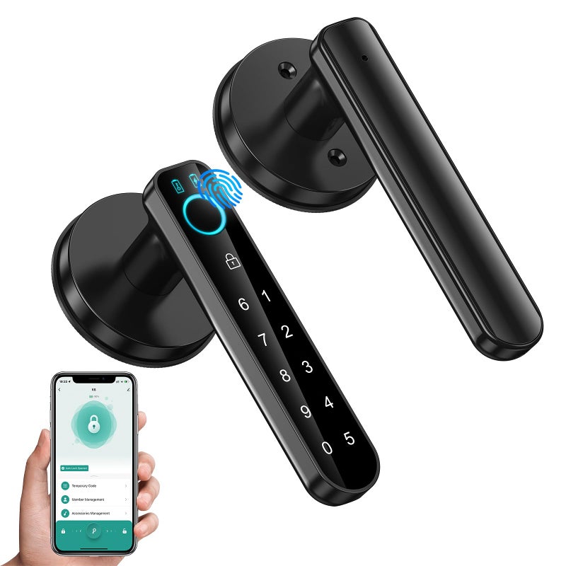 OFFTV Fingerprint Door Lock- Smart Door knob,biometric Door Lockï¼Œwith passcode keypad keyless Entry Door Handleï¼Œfor Bedroom Home Hotel Office Apartment (Black with APP) - Image 1