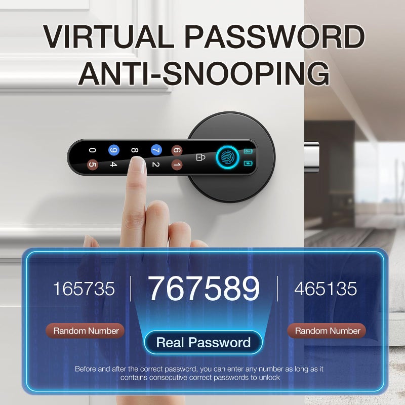 OFFTV Fingerprint Door Lock- Smart Door knob,biometric Door Lockï¼Œwith passcode keypad keyless Entry Door Handleï¼Œfor Bedroom Home Hotel Office Apartment (Black with APP) - Image 4