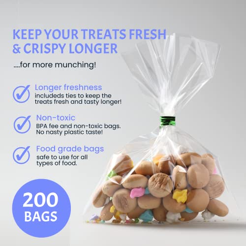 FUNSTITUTION Clear Treat Bags 200 pack 5x7 Clear Plastic Gift Bags with 4 Twist Ties 3 Mix Colors BPAfree for Packaging For Wedding Cakes Pops Gift - Image 5