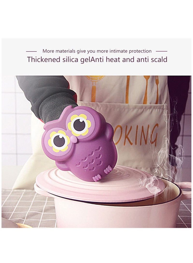 Funny Mini Owl Silicone Oven Mitts, Heat Resistant Kitchen Gloves, 2-Pack Potholders for Cooking and BBQ, Easy to Clean (Purple) - Perfect for Home Chefs!