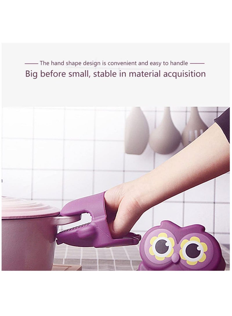 Funny Mini Owl Silicone Oven Mitts, Heat Resistant Kitchen Gloves, 2-Pack Potholders for Cooking and BBQ, Easy to Clean (Purple) - Perfect for Home Chefs!