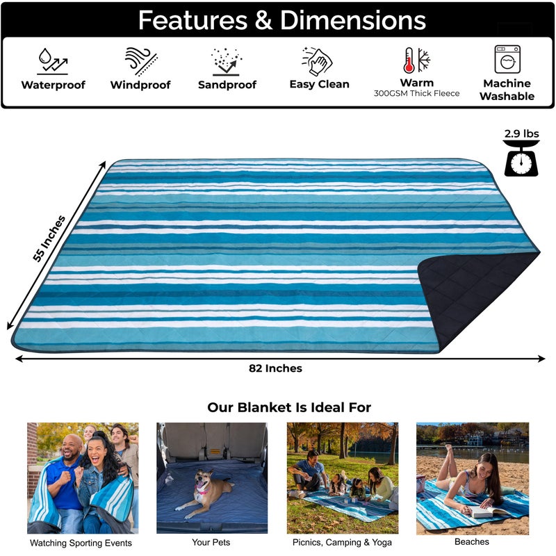 BRAWNTIDE Large Outdoor Waterproof Blanket - Thick Fleece, Warm, Windproof, Sandproof, Ideal for Camping, Picnics, Stadiums, Parks, Beaches, Includes Stuff Sack, Shoulder Strap (Teal Green) - Image 2