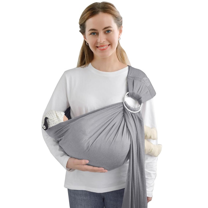 vrbabies Water Ring Sling Baby Carrier Adjustable Lightweight Breathable Newborn Carrier Sling for Summer Swimming Pool Beach Front Chest Mesh Infant Wrap Carrier for Baby Gift Light Grey - Image 1