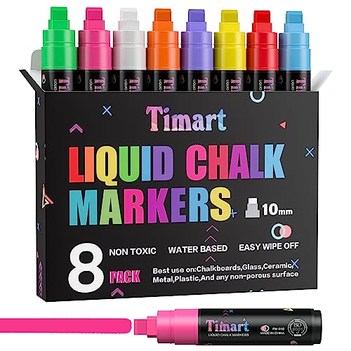 Timart Vintage 8 Pack Liquid Chalk Markers, Bold Wet & Dry Erase Marker Pens for Chalkboards Signs, Blackboards, Windows, Glass- 6mm Reversible Tip, with Chalkboard Labels - Image 1
