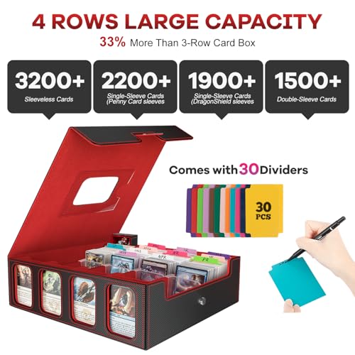 Gomyrod Card Storage Box 3200+ MTG Deck Box with 30 Colorful Divider, 4 Row Commander Trading Card Cases with Portable Handle & Display Windows, Fits for MTG/TCG/Magic Cards, Patented Design - Image 3