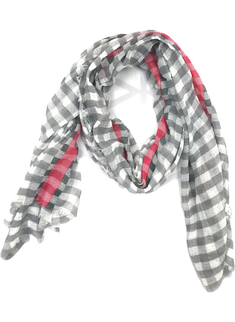 Hit Dükkan Gray White Checkered Shawl 90X180 cm  - Image 3