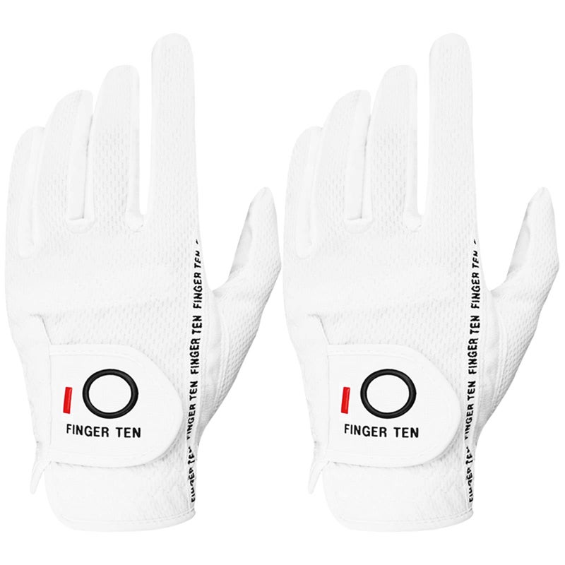 FINGER TEN Men's Golf Glove Rain Grip Pair Both Hand or 2 Pack Left Right Hand, Hot Wet Weather No Sweat Black Gray White Blue Fit Size Small Medium Large XL (White, Small-Worn on Left Hand) - Image 1