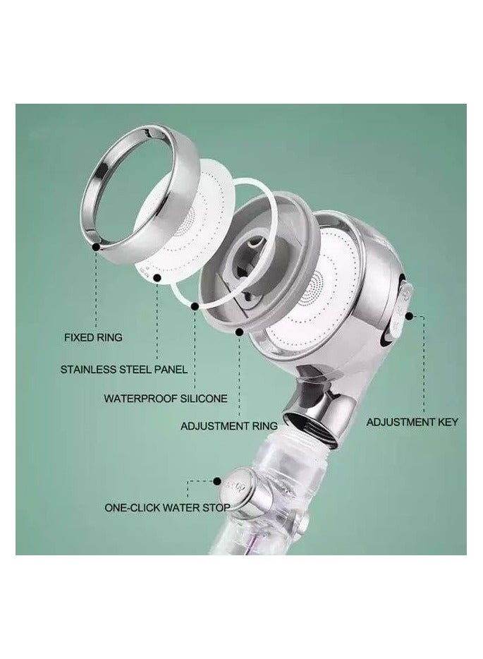 Power Turbo Shower Head 3 Modes Hydro Shower Head Built in High Pressure Fan with Stop Button, Water Saver - Multicolor - Image 4