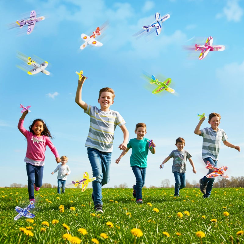 Diteryy 60 Pack Paper Airplanes for Kids Foam Plane Glider Planes Toys Bulk,Assorted ColorsEasy Throwing Paper Airplanes for Party Favors Birthday Classroom Valentines Easter Carnival Prizes Presents - Image 2