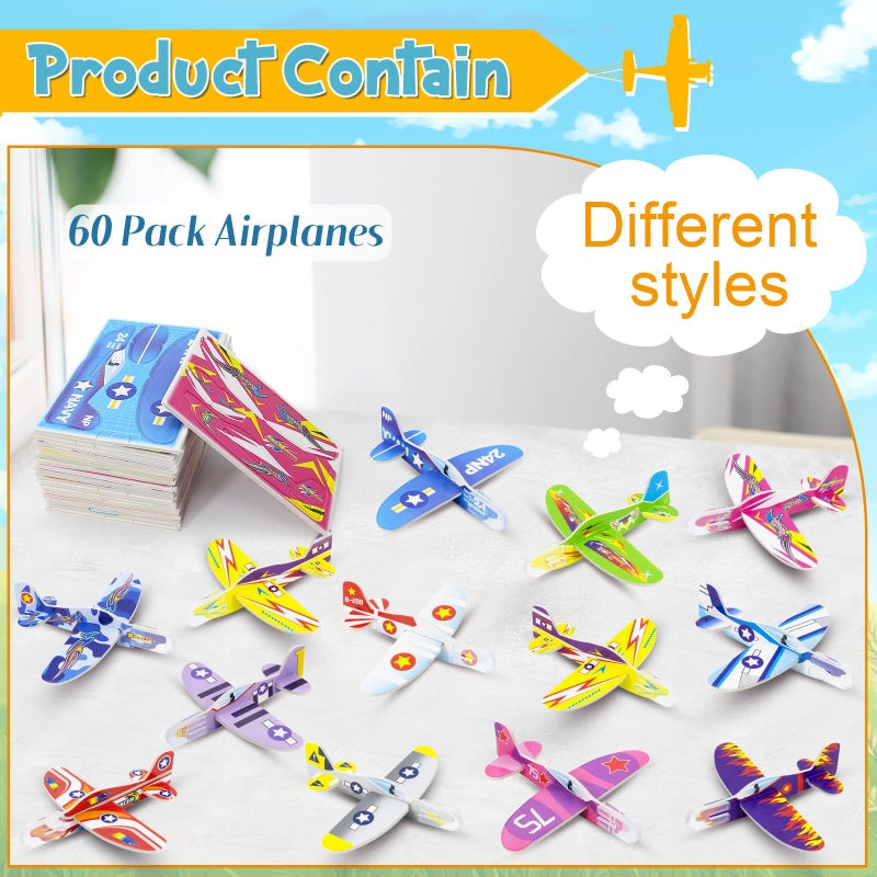 Diteryy 60 Pack Paper Airplanes for Kids Foam Plane Glider Planes Toys Bulk,Assorted ColorsEasy Throwing Paper Airplanes for Party Favors Birthday Classroom Valentines Easter Carnival Prizes Presents - Image 3