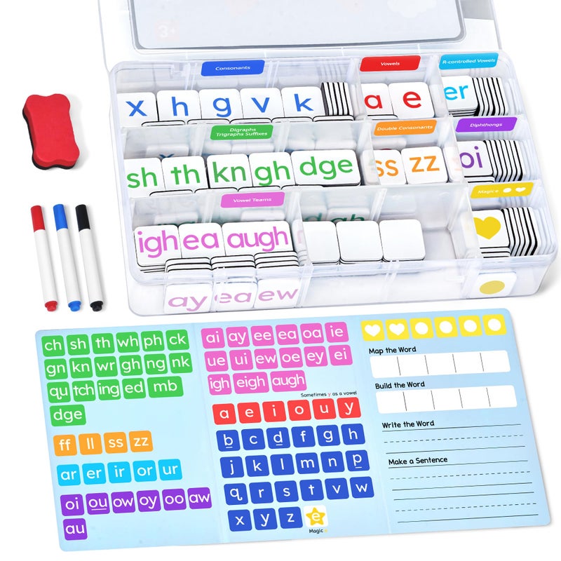 JoyCat 265 Phonics Magnetic Letter Tiles Hooked on Phonics ABC Reading Games Set with WordBuilding Folder Storage Case Letter Sound Alphabet Letters Preschool Pre k Classroom Materials - Image 2