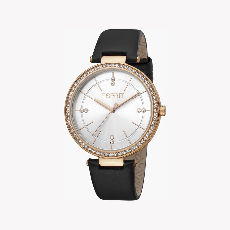 ESPRIT Women's Black Leather Watch, Silver Dial|ES1L310L0035 - Image 1