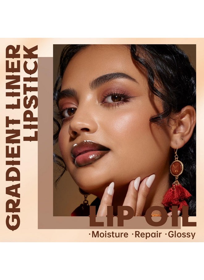 HOSAILY HOSAILY Lip Liner Butter Gloss Set, Dark Brown Plumping Lip Liner Lip Pencil Moisturizing Lightweight Lip Gloss Lip Combo, High Shine Glossy Lip Tint Lip Stain Makeup Long Lasting Lip Care for Women  - Image 2