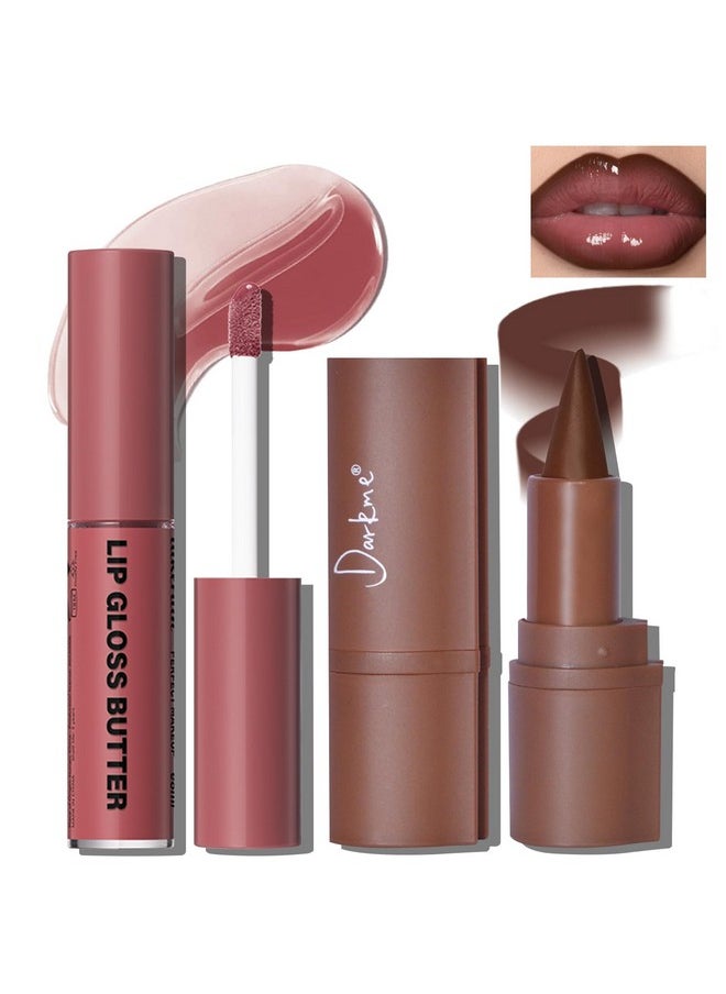 HOSAILY HOSAILY Lip Liner Butter Gloss Set, Dark Brown Plumping Lip Liner Lip Pencil Moisturizing Lightweight Lip Gloss Lip Combo, High Shine Glossy Lip Tint Lip Stain Makeup Long Lasting Lip Care for Women  - Image 1