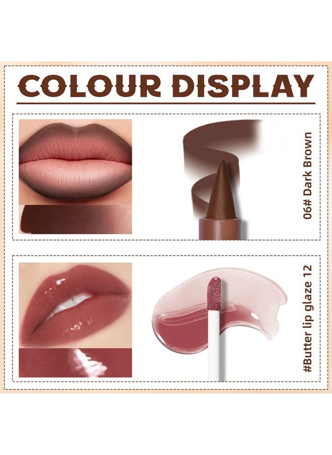 HOSAILY HOSAILY Lip Liner Butter Gloss Set, Dark Brown Plumping Lip Liner Lip Pencil Moisturizing Lightweight Lip Gloss Lip Combo, High Shine Glossy Lip Tint Lip Stain Makeup Long Lasting Lip Care for Women  - Image 5