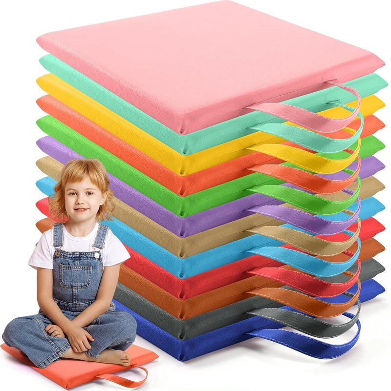 Suzile 12 Pcs 12'' Square Floor Cushions for Kids Classroom Flexible Floor Seating Elementary with Handles Classroom Carpet Cushions for Adults Toddlers Daycare Preschool School(Soft Color) - Image 1