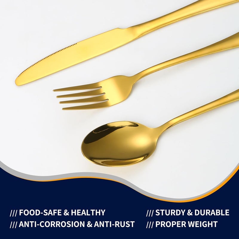 Lazycorner 53 Piece Gold Silverware Set for 8, Flatware Set with Steak Knives for 8 and 5 Public Serving Use Set 18/10 Stainless Steel Utensils Set Cutlery Set For Restaurant Hotel Dishwasher Safe - Image 5
