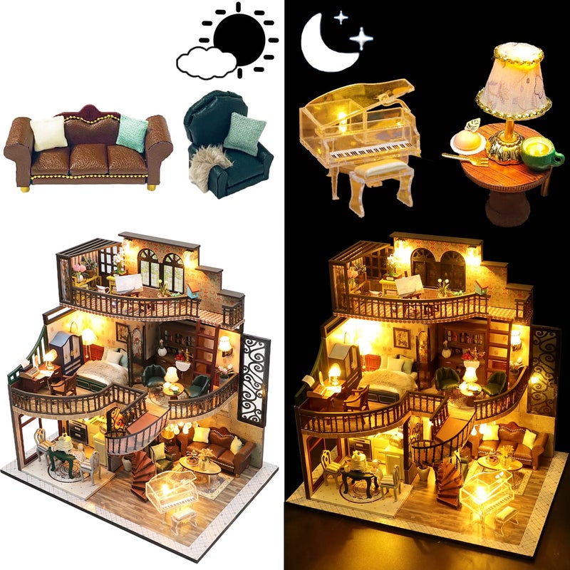 Spilay DIY Miniature Dollhouse Kit with Wooden Furniture,1:24 Scale Mini House with Dust Proof Cover & Music Box,Best Valentine's Day (M2132) - Image 3