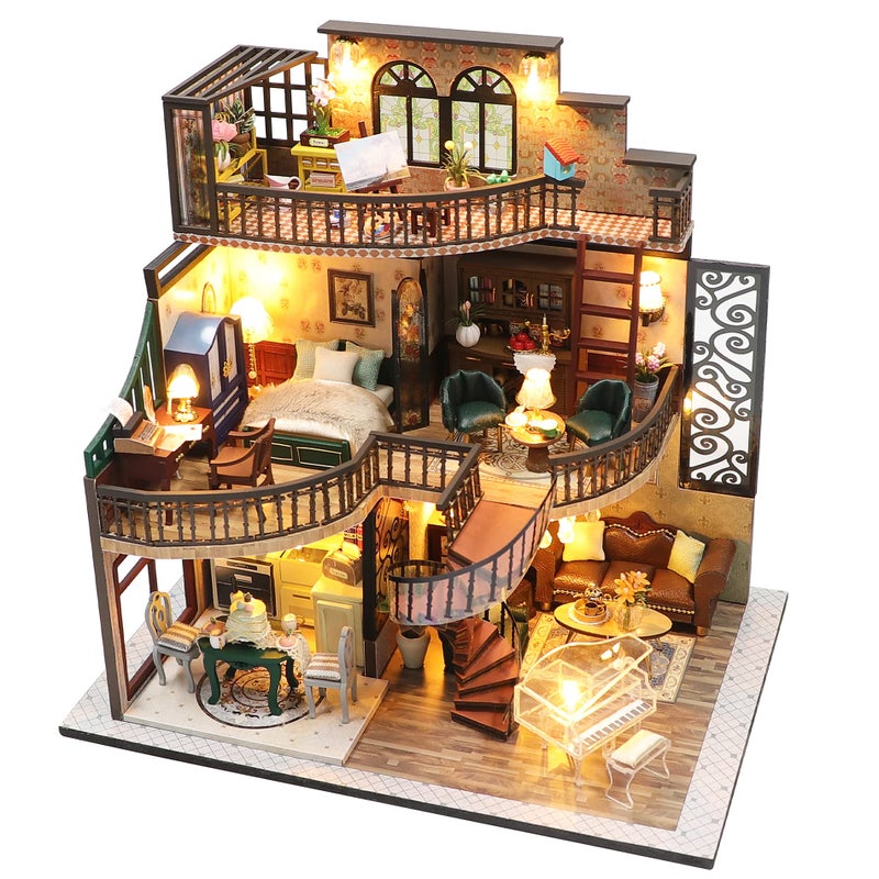 Spilay DIY Miniature Dollhouse Kit with Wooden Furniture,1:24 Scale Mini House with Dust Proof Cover & Music Box,Best Valentine's Day (M2132) - Image 1