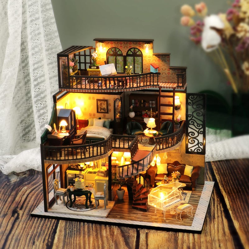 Spilay DIY Miniature Dollhouse Kit with Wooden Furniture,1:24 Scale Mini House with Dust Proof Cover & Music Box,Best Valentine's Day (M2132) - Image 2