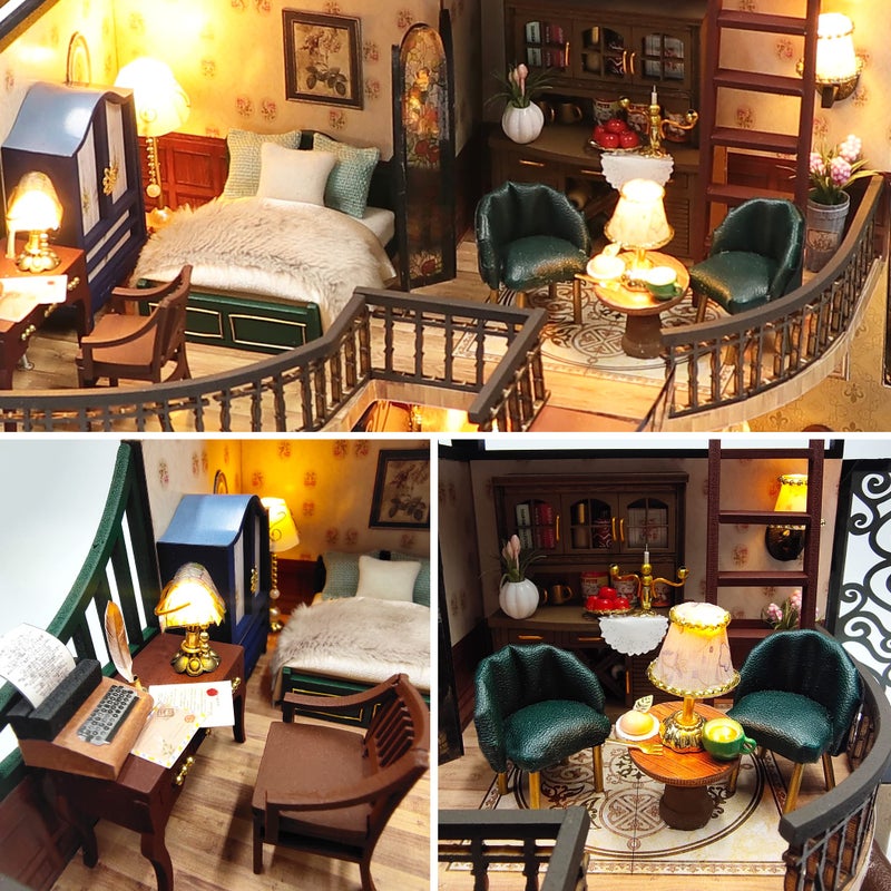 Spilay DIY Miniature Dollhouse Kit with Wooden Furniture,1:24 Scale Mini House with Dust Proof Cover & Music Box,Best Valentine's Day (M2132) - Image 5