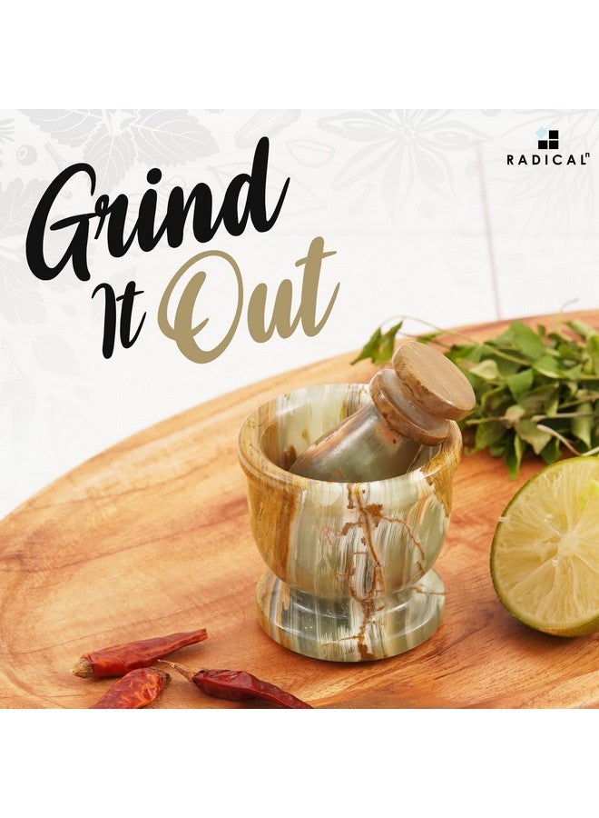 RADICALn Marble Mortar and Pestle Set Green 2.5" Inches Handmade Garlic Crusher & Grinder Bowl for Kitchen Mortar and Pestle Set - Herb Grinder Spice Grinder - Image 2